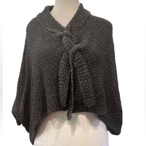 Naya M feathered knit black cape with cuffs tie close cotton/poly blend